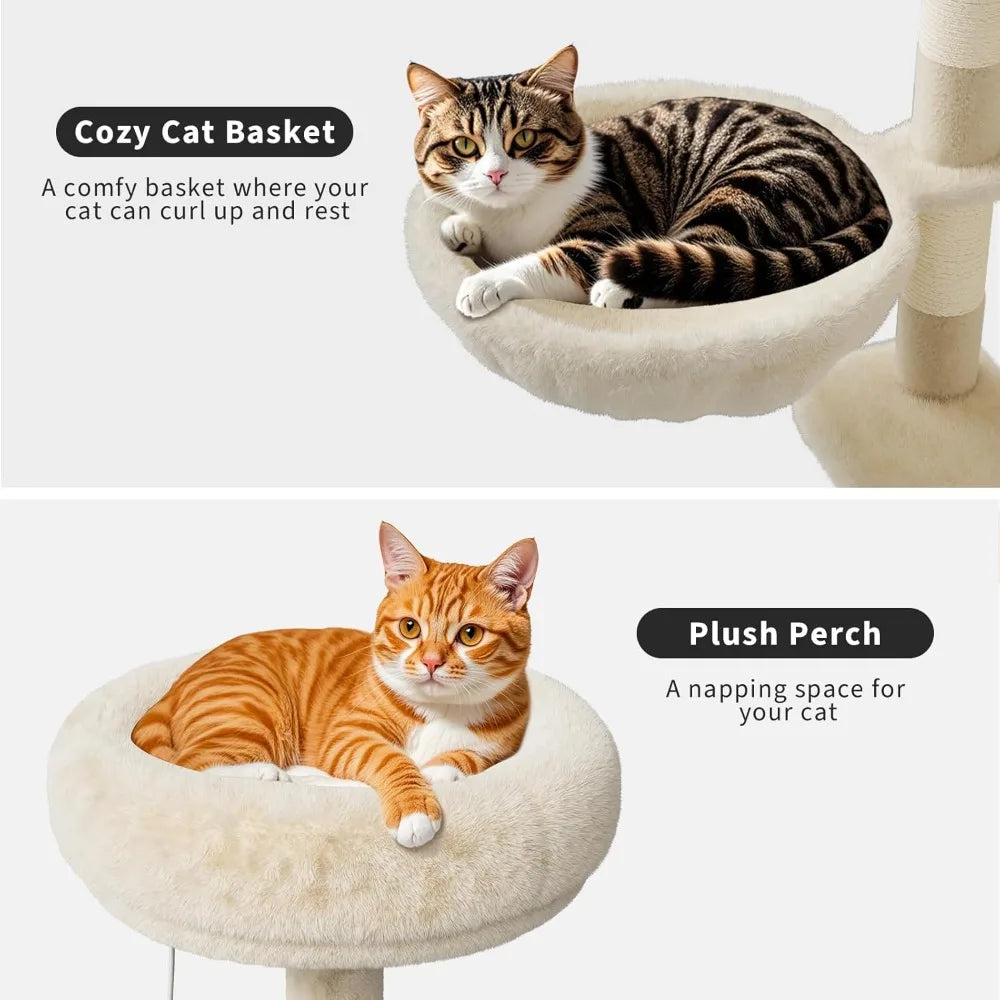 Tall Cat Tree with Litter BoxEnclosure 2-in-1 Modern Large Cat Tower for Indoor Cats with Double Condos/Scratching Posts/Hammock