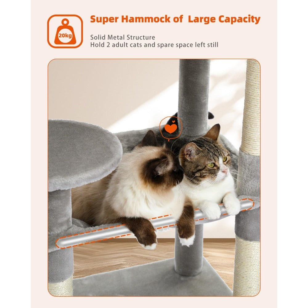 56.3'' Tall Cat Tree for Indoor Cats, Multi-Level Cat Tower with Super Large Hammock (20''X16''), Sisal Covered Scratching Posts