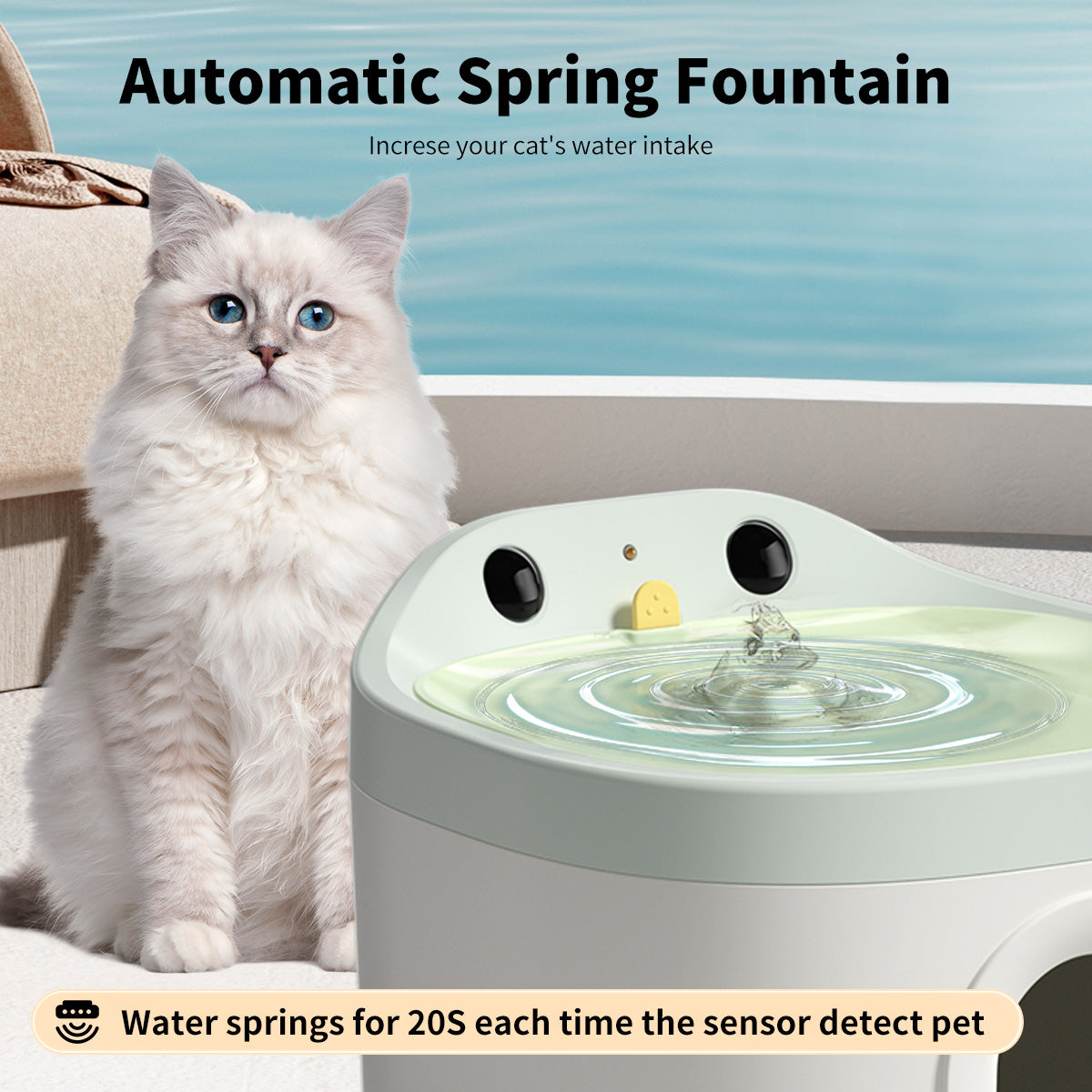 2.2L Cat Water Fountain Wireless Smart with 5000mAh Battery Quiet Automatic Pet Water Dispenser Healthy Filtered for Cat Indoor
