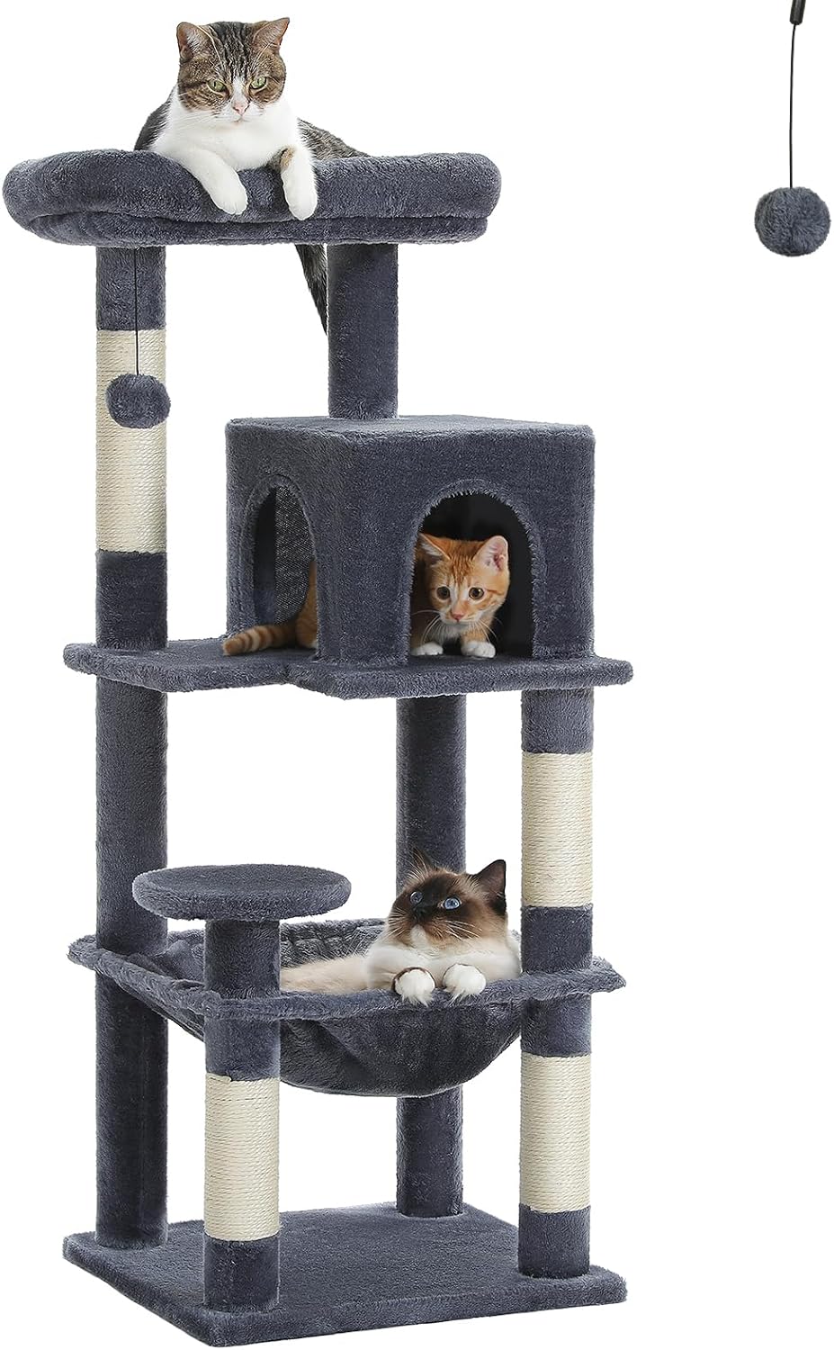 56.3'' Tall Cat Tree for Indoor Cats, Multi-Level Cat Tower with Super Large Hammock (20''X16''), Sisal Covered Scratching Posts
