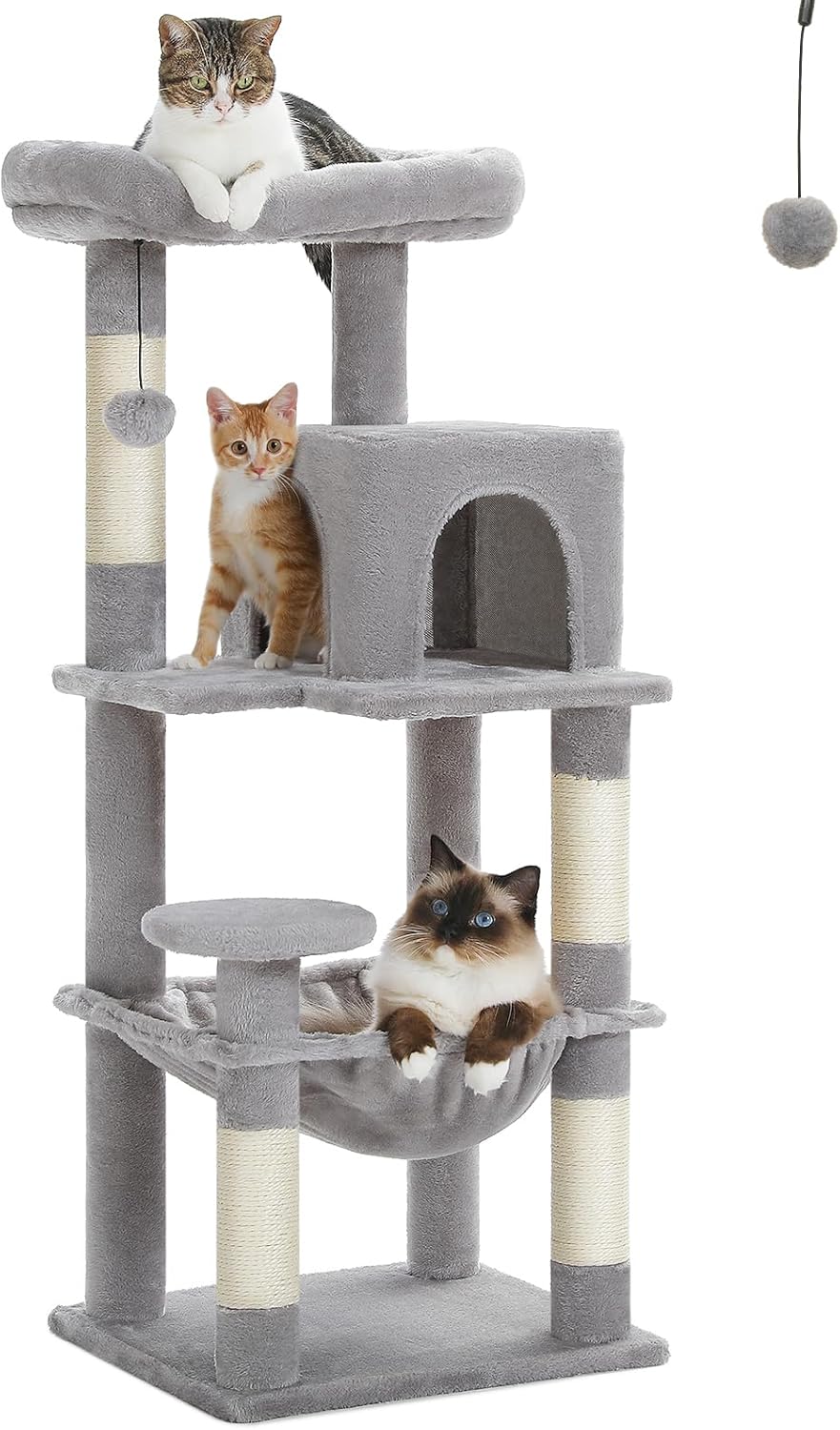 56.3'' Tall Cat Tree for Indoor Cats, Multi-Level Cat Tower with Super Large Hammock (20''X16''), Sisal Covered Scratching Posts