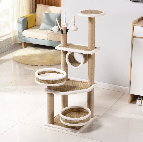 Flower cat tree tower house scratches climb cute luxury purple pet cat tree sisal