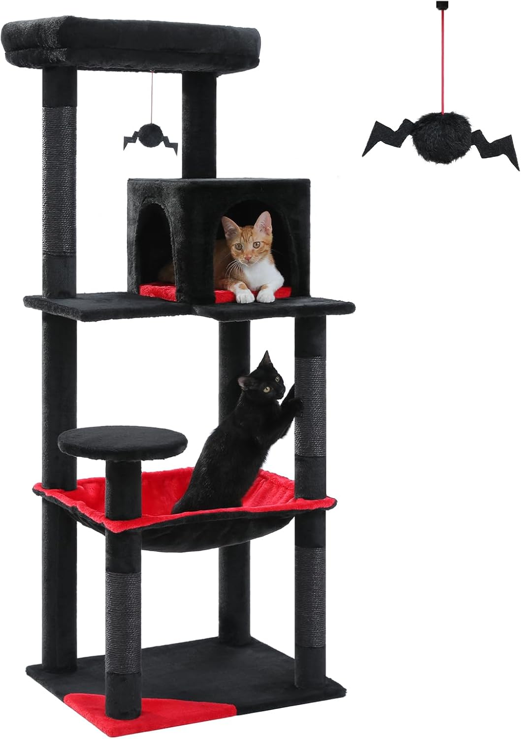 56.3'' Tall Cat Tree for Indoor Cats, Multi-Level Cat Tower with Super Large Hammock (20''X16''), Sisal Covered Scratching Posts