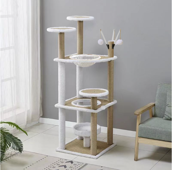 Flower cat tree tower house scratches climb cute luxury purple pet cat tree sisal