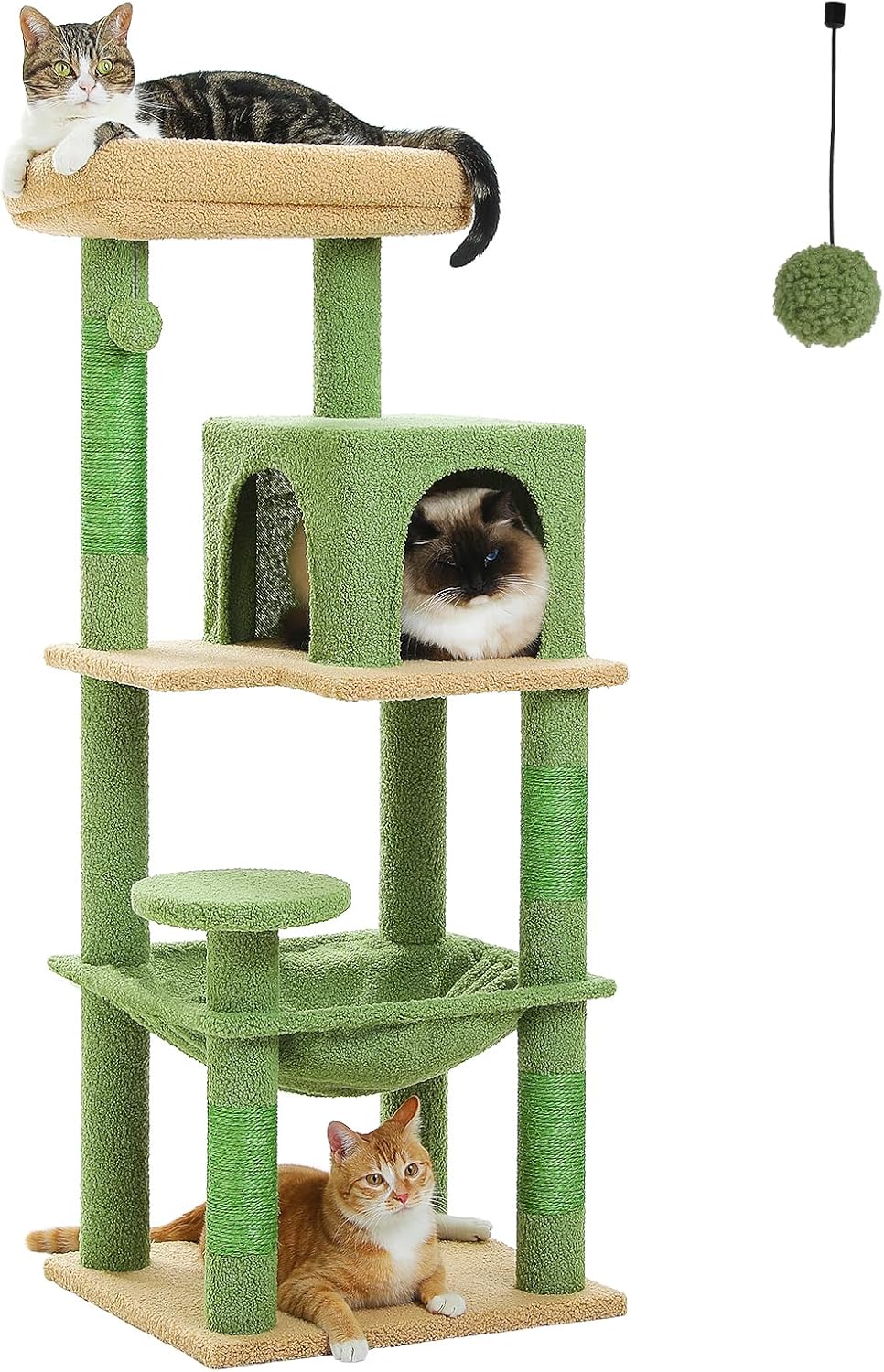 56.3'' Tall Cat Tree for Indoor Cats, Multi-Level Cat Tower with Super Large Hammock (20''X16''), Sisal Covered Scratching Posts