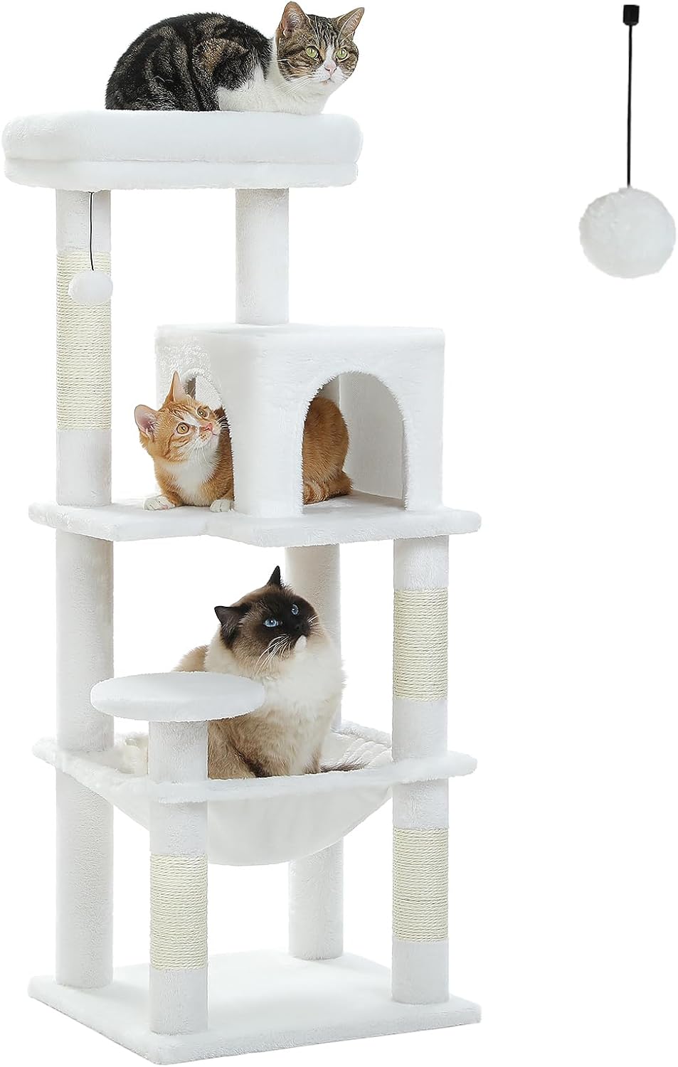 56.3'' Tall Cat Tree for Indoor Cats, Multi-Level Cat Tower with Super Large Hammock (20''X16''), Sisal Covered Scratching Posts