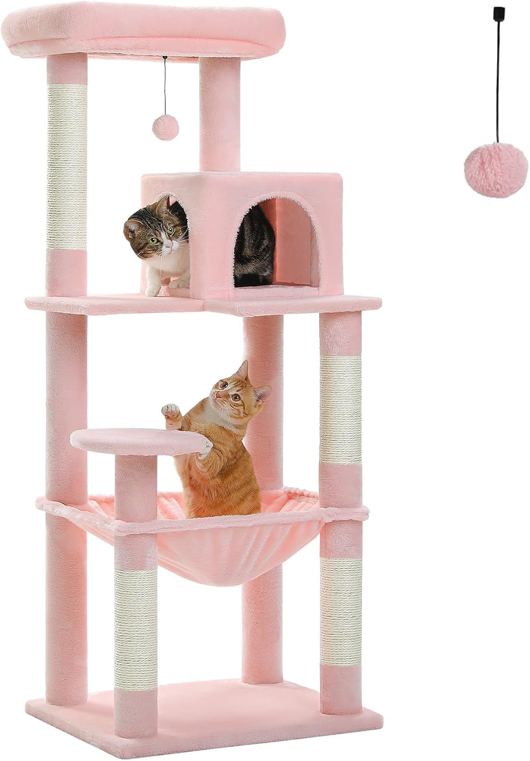 56.3'' Tall Cat Tree for Indoor Cats, Multi-Level Cat Tower with Super Large Hammock (20''X16''), Sisal Covered Scratching Posts